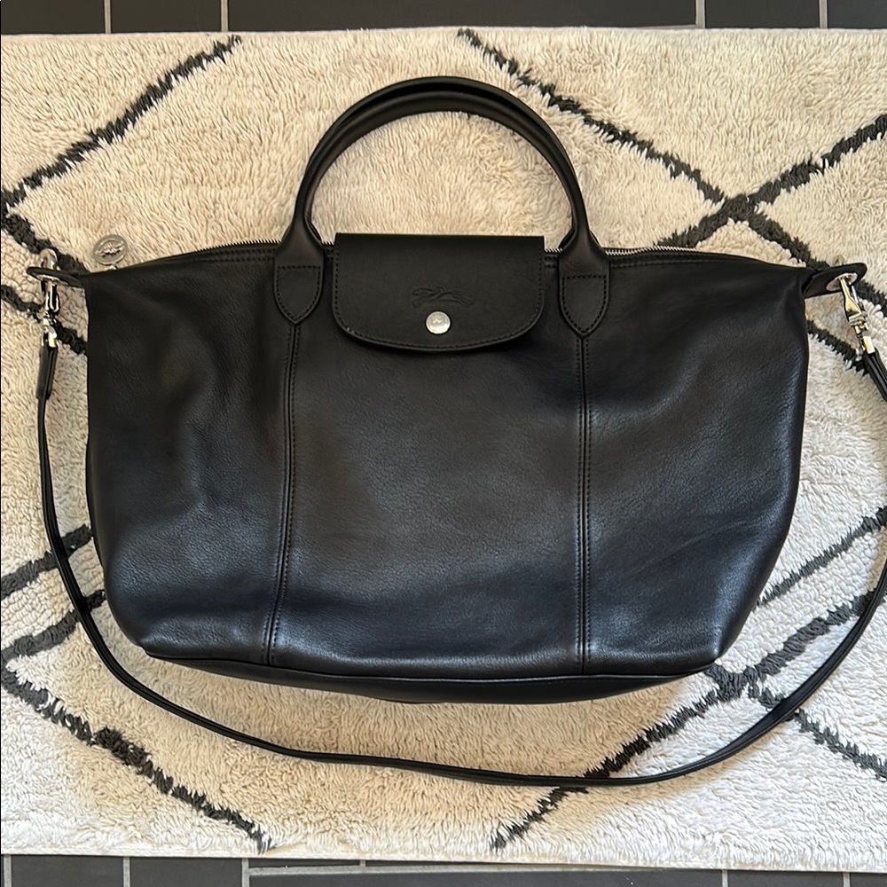 Longchamp Le Pliage Cuir Top Handle Bag with Crossbody Strap